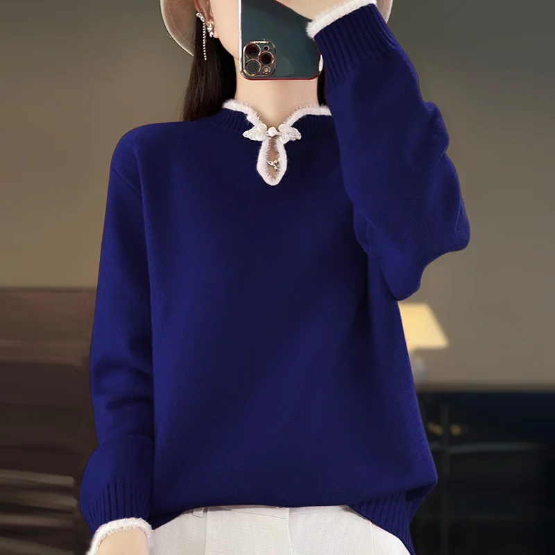 Осенне-зимний женский новый свитер из смесовой шерсти китайский пуловер с
