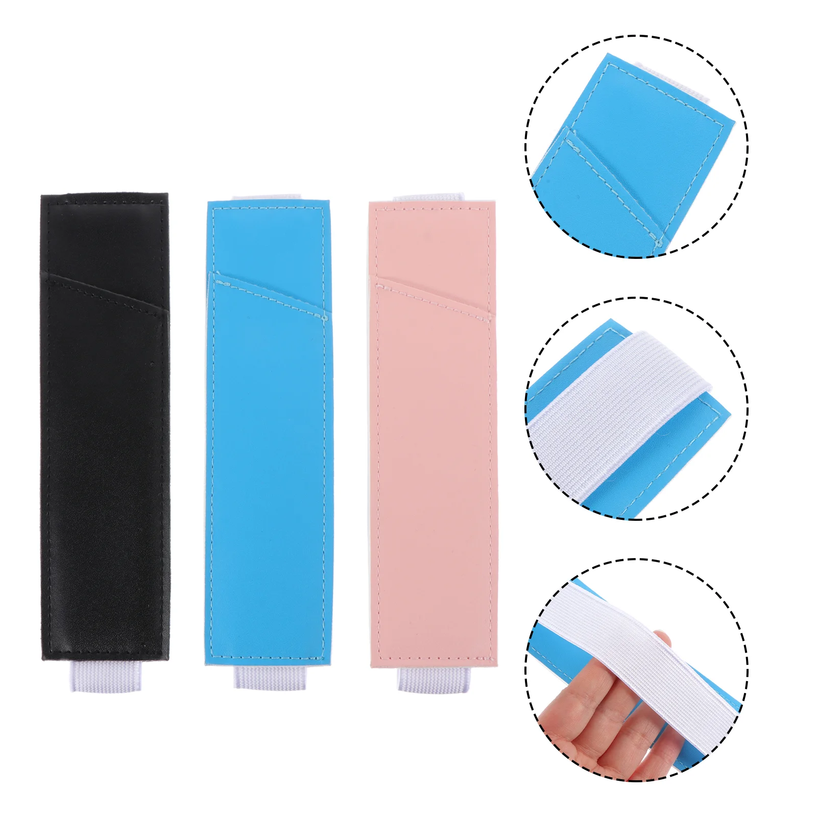 

3Pcs Elastic Strap Design Pen Sleeve Colored PU Leather Pen Cases Pens Protector