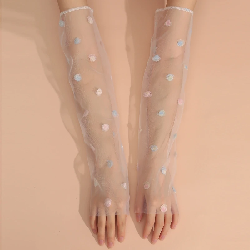 

Перчатки женские эластичные, цветные митенки с декоративными цветами, в стиле милых выступлений, длиной до локтя