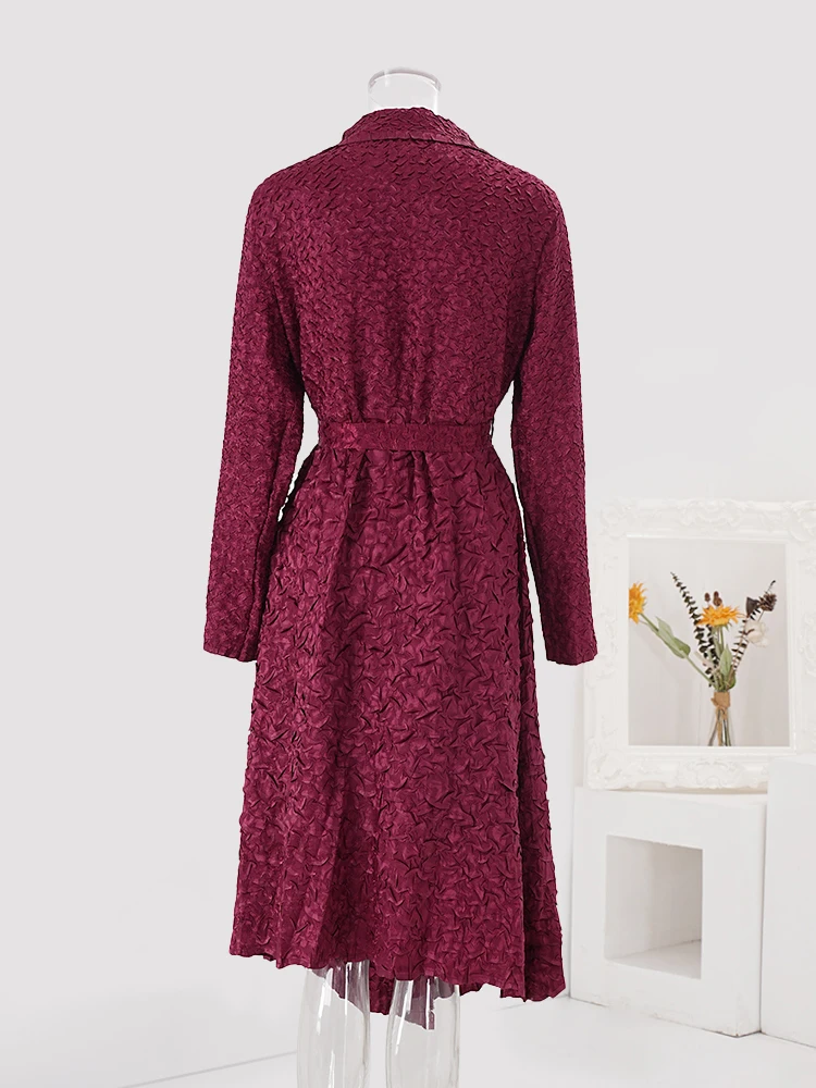 LANMREM осенне-зимний плиссированный длинный плащ женский модный красный