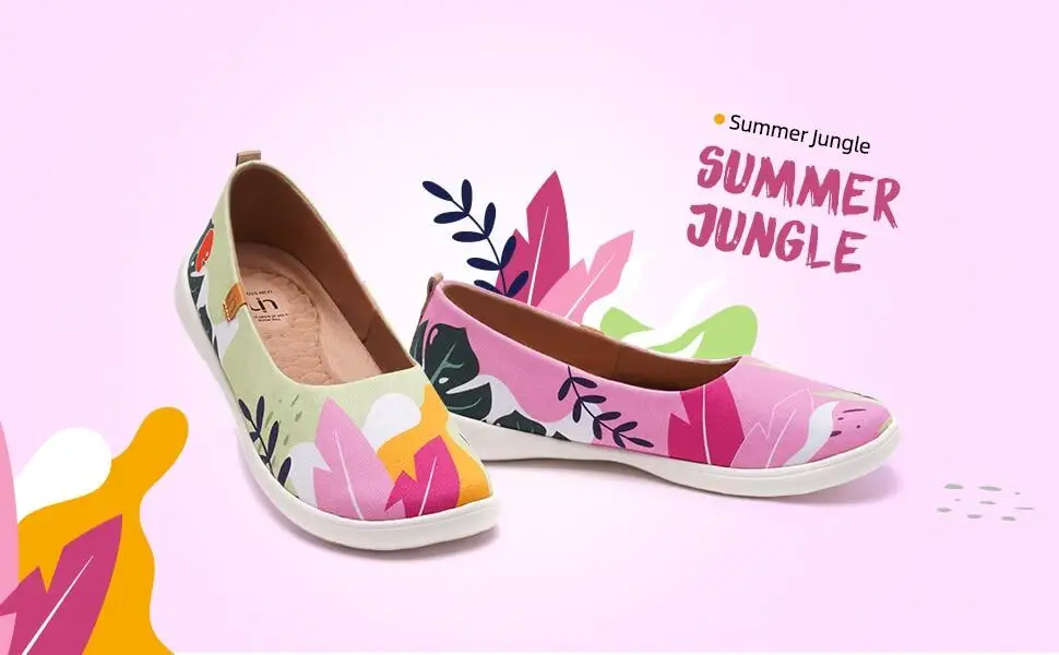 UIN Women's Ballet Flats Cute Floral Lightweight Slip On Art Painted Comfort Round Toe Shoes Summer Jungle