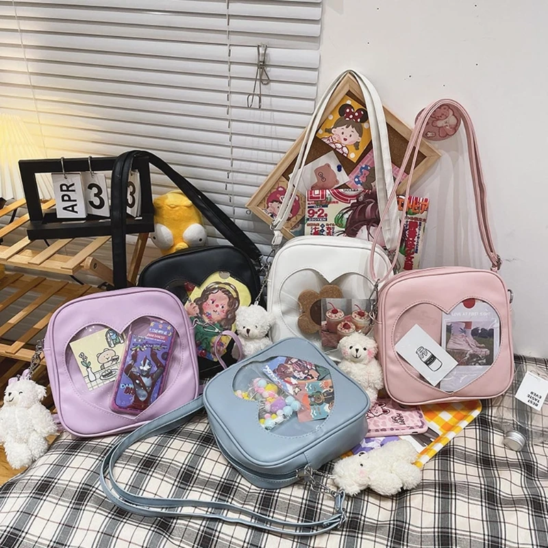 Xiaomi Cute Crossbody Bag PU Leather Square Shoulder Bags Women Heart Shaped Ita Bag