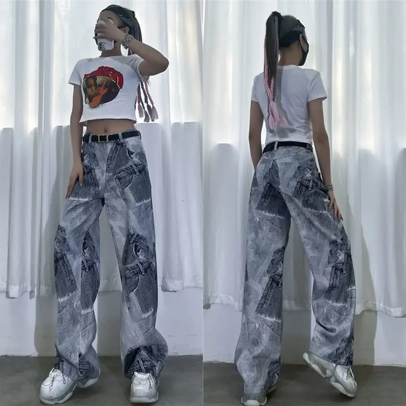 

Print High Waisted Jeans Woman Street Vintage Hip Hop Baggy Jeans Women Clothing Casual Straight Wide Leg Women Jeans Pants