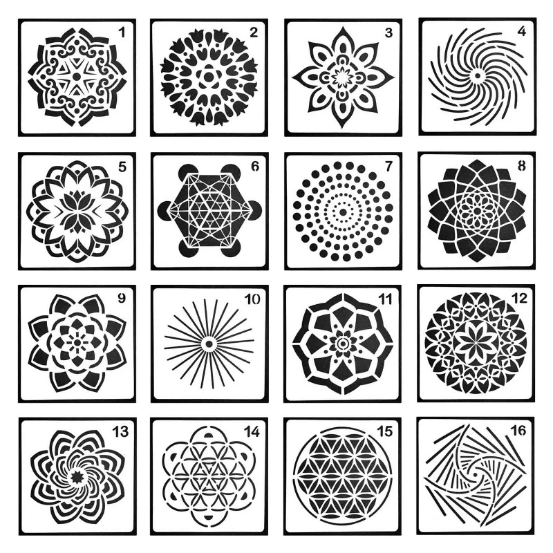 

16 Pcs Mandala Stencils Embossing Template Painting Repeatedly Home Wall Car Decorative for DIY Handmade Lover Present