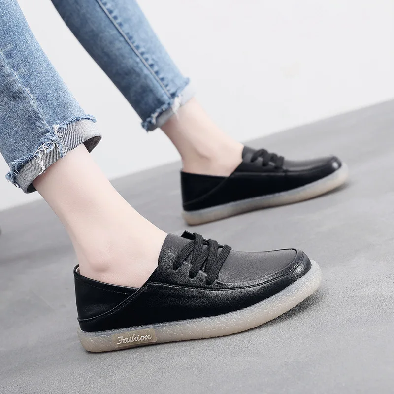 Little White Shoes Women's Flat Leather Spring 2023 New Nurse Shoes British Style Handmade Mom Shoes Large Size Single Shoes