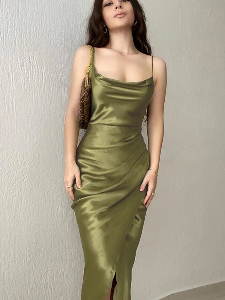Женское облегающее атласное длинное Платье летнее привлекательное макси на