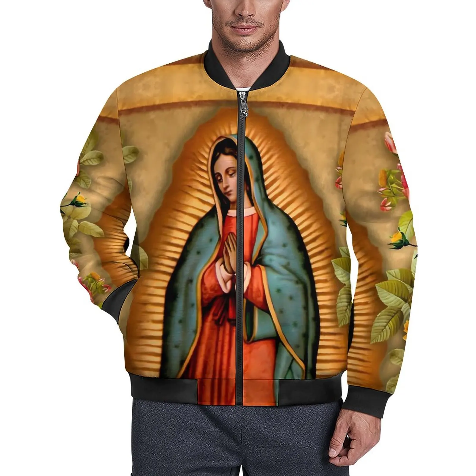 

Дева Мария, цветочные Куртки, Осенние современные повседневные пальто Санта-Мария, мужская верхняя одежда с капюшоном, ветровка, куртка оверсайз с графическим рисунком