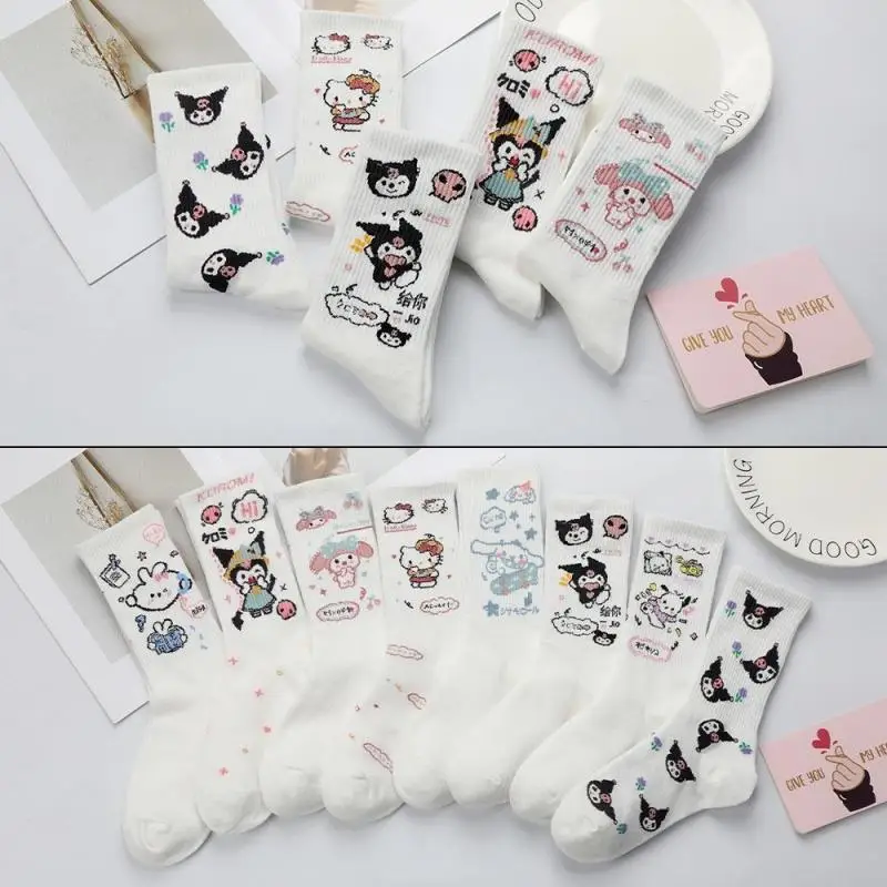 

Sanrio Hellokitty Mymelody Kuromi Почтовый цвет Коричный цвет детские длинные чулки средней длины осень и зима
