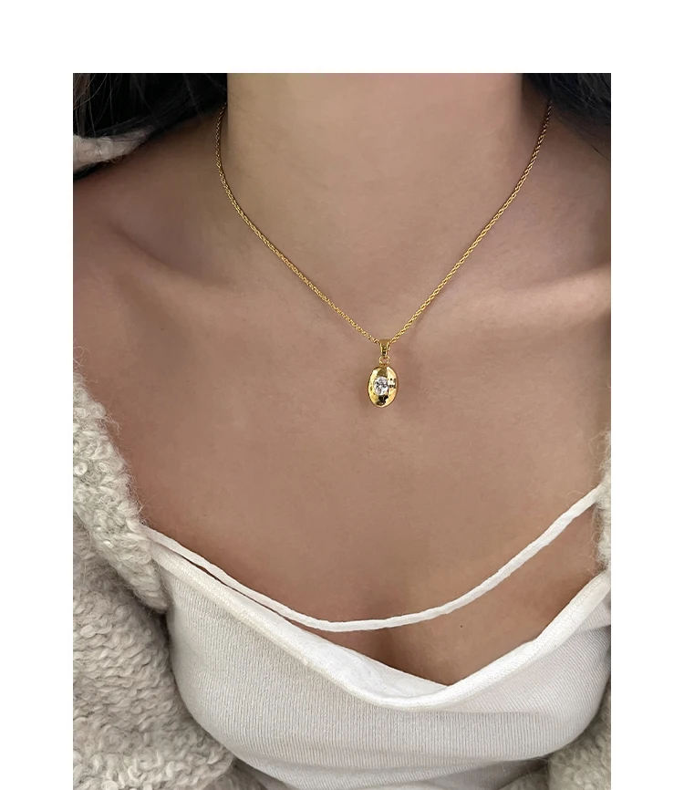 Ожерелье с овальной подвеской из латуни фианитом ААА женское ювелирное изделие в