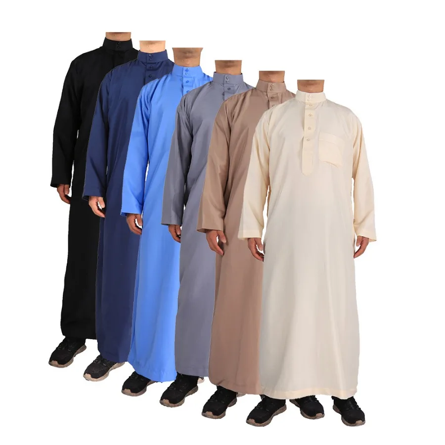 Islamic Clothing Men Length Long Sleeve Loose Muslim Saudi Arabia Pakistan Kurta Costumes Dress Kaftan Thobe