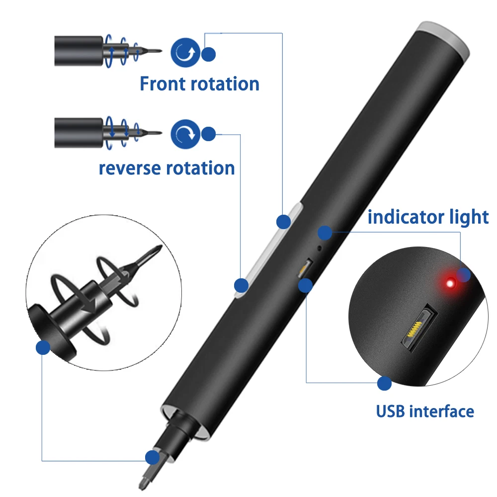 Портативная электрическая мини-отвертка с USB-зарядкой, Аккумуляторная дрель, магнитный шуруповерт, набор магнитных отверток для ремонта (art.: 3920be231eace) - 3920be231eace