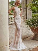 sexy backless lace mermaid wedding dresses hgih neck sleeveless sequined appliqued floor length bridal gown robes de soir%c3%a9e 2022