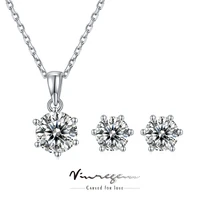 vinregem 925 sterling silver 18k white gold 1ct moissanite 100 pass test diamond necklacesearrings fine jewelry sets wholesale