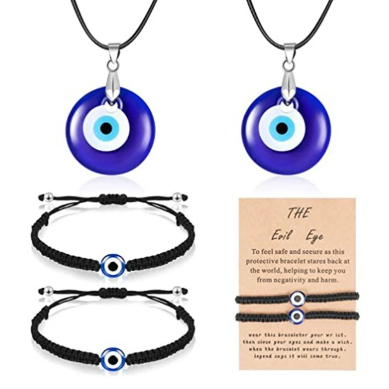 Trendy Demon Eye Bracelet European and American Wax Rope Turkey Blue Eye Round Drop Shape Necklace for Women