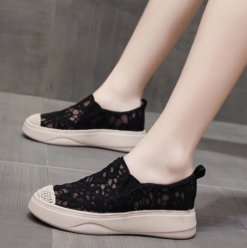 Fisherman Shoes for Women 2022 Spring and Summer New Flat Lazy Lace Mesh