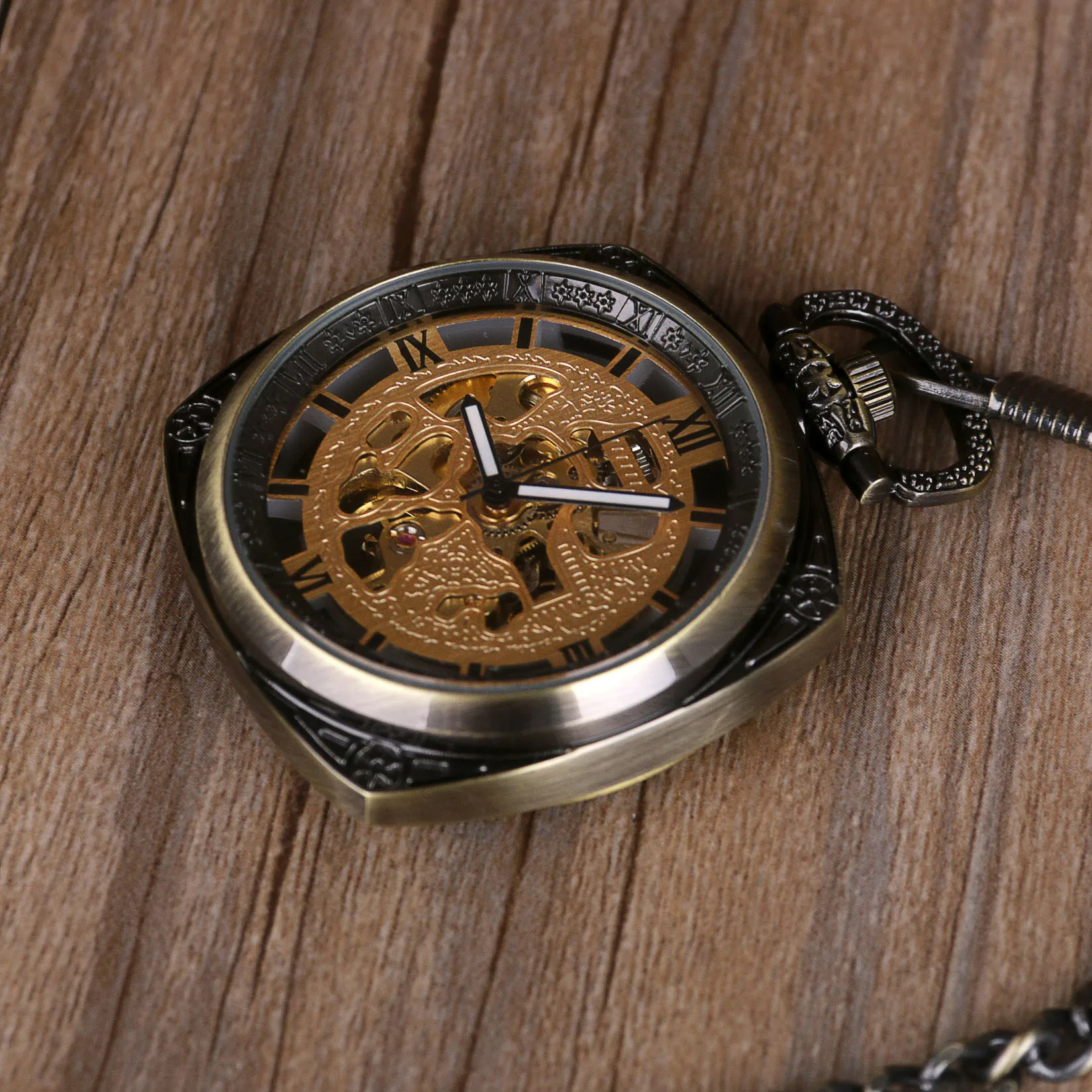 Personalized Vintage Mechanical Pocket Watch Roman Numeral Display With Chain Clock Pendant Gift For Men Women