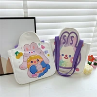 purple rabbit shoulder bag for girls large capacity canvas tote handbags women 2022 korean fashion cute shopping bags female