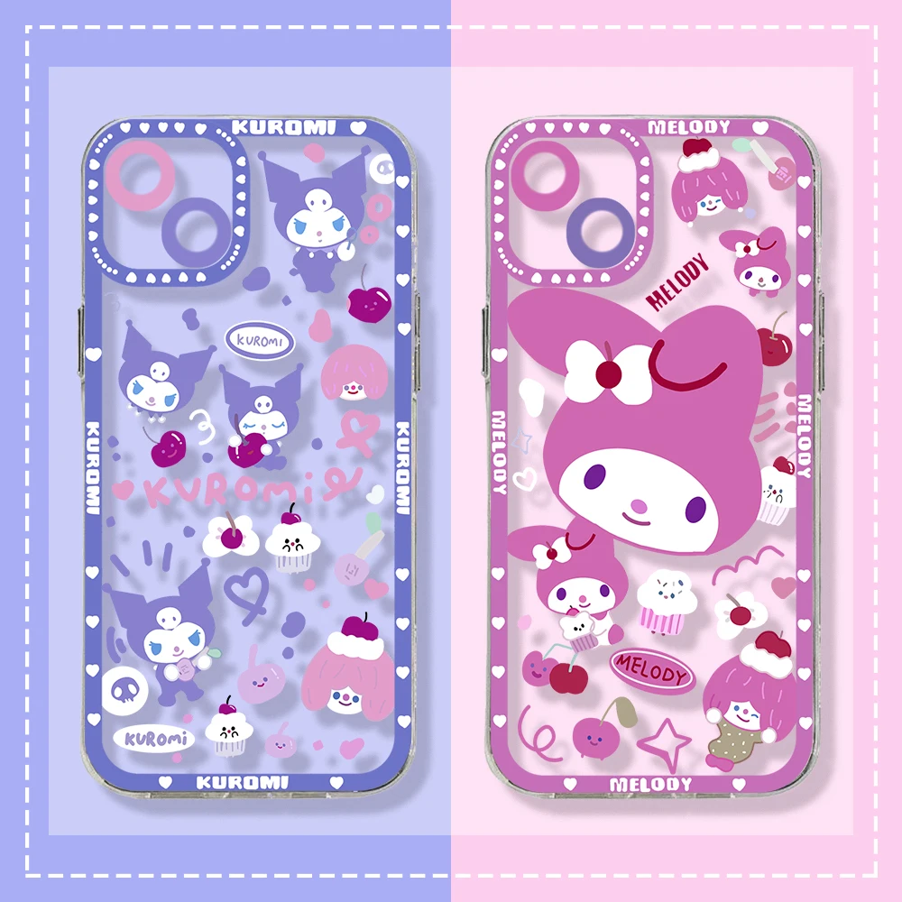 

Sanrio Kuromi Mymelody Phone Case For iPhone 14 13 12 Mini 11 Pro Max X XR XS 7 8 SE 2020 Plus Soft Silicone Transparent Cover