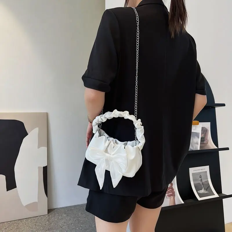 Плиссированные мини-сумки для женщин милая Наплечная Сумка принцессы с бантом