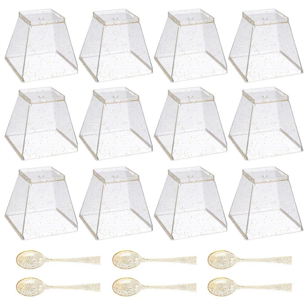 

Cups Dessertspoons Mini Withpudding Bowls Cup Disposable Squarecream Ice Parfait Clear Yogurt Appetizer Shooter Party Lids Fruit
