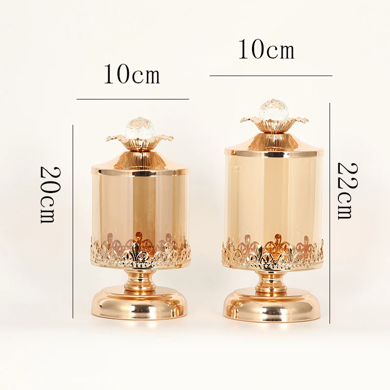 Золотая стеклянная банка для конфет высокая металлическая ювелирная коробка