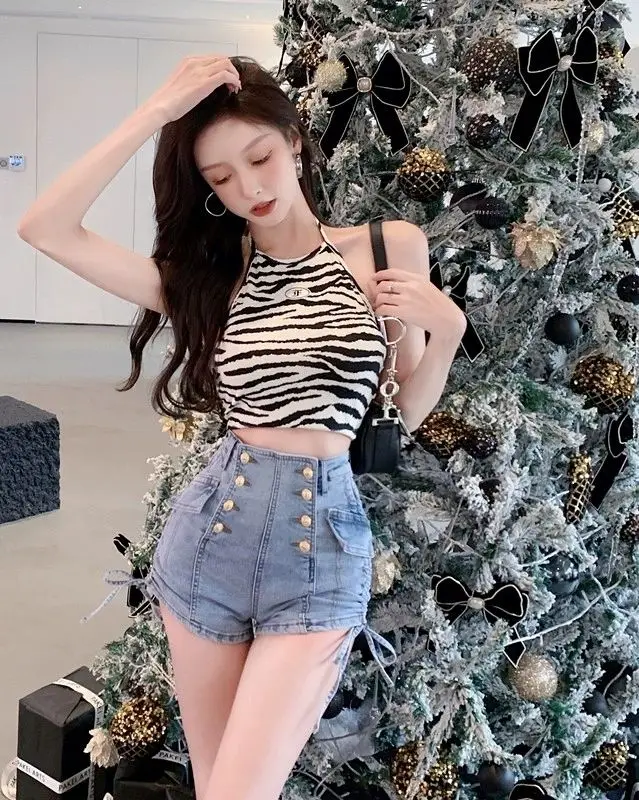 Women Double-breasted Drawstring Design Denim Sexy High Waist Shorts Jeans Korean Slim Shorts Feminino Summer 2023 New