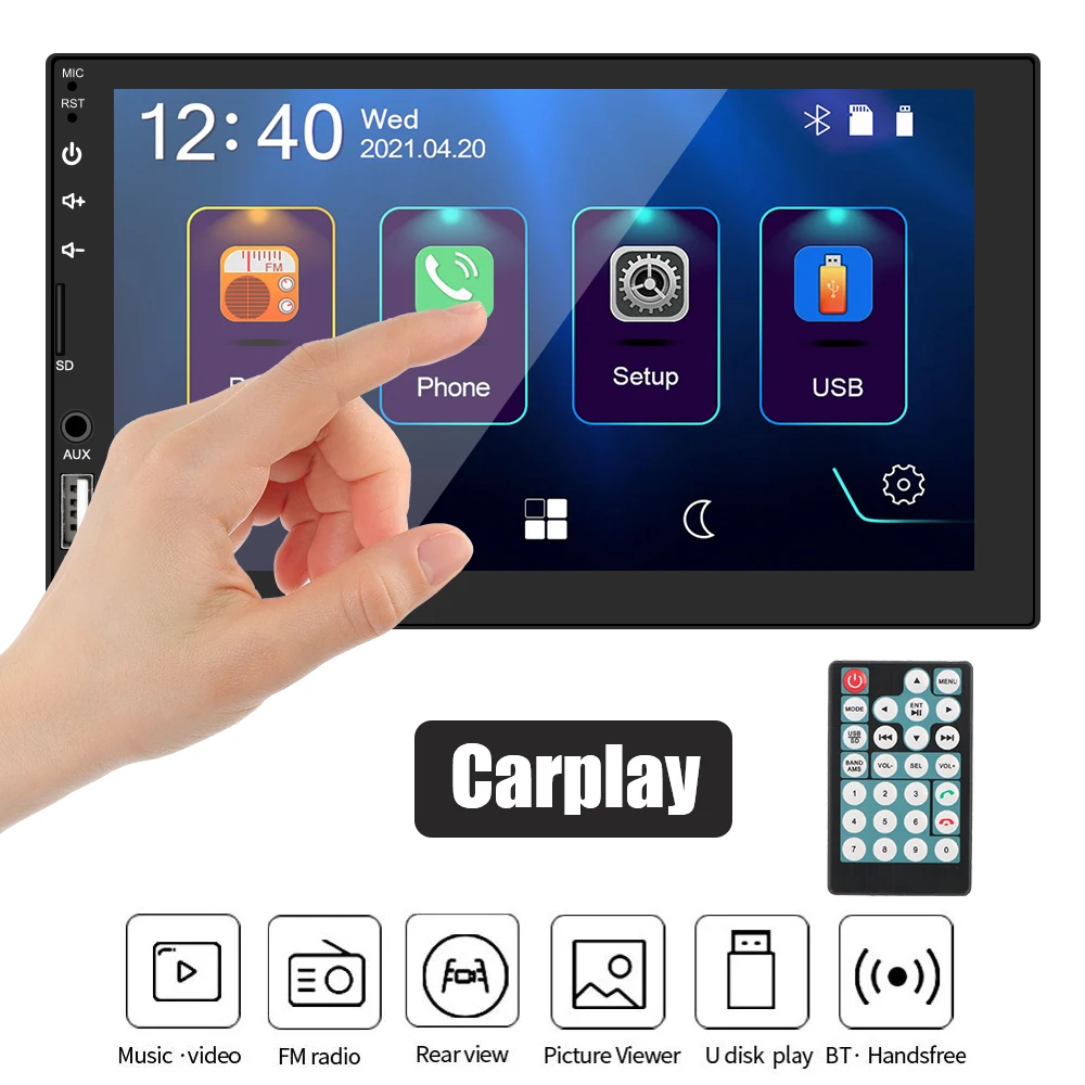

CarPlay 2 Din Car Radio Touch Screen 7Inch Mirror Link Hands-free FM Receiver Multimedia Player MP5 TF USB Bluetooth