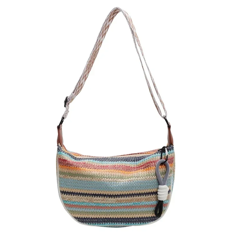 Летняя плетеная Радужная сумка для женщин новинка 2024 модная через плечо с
