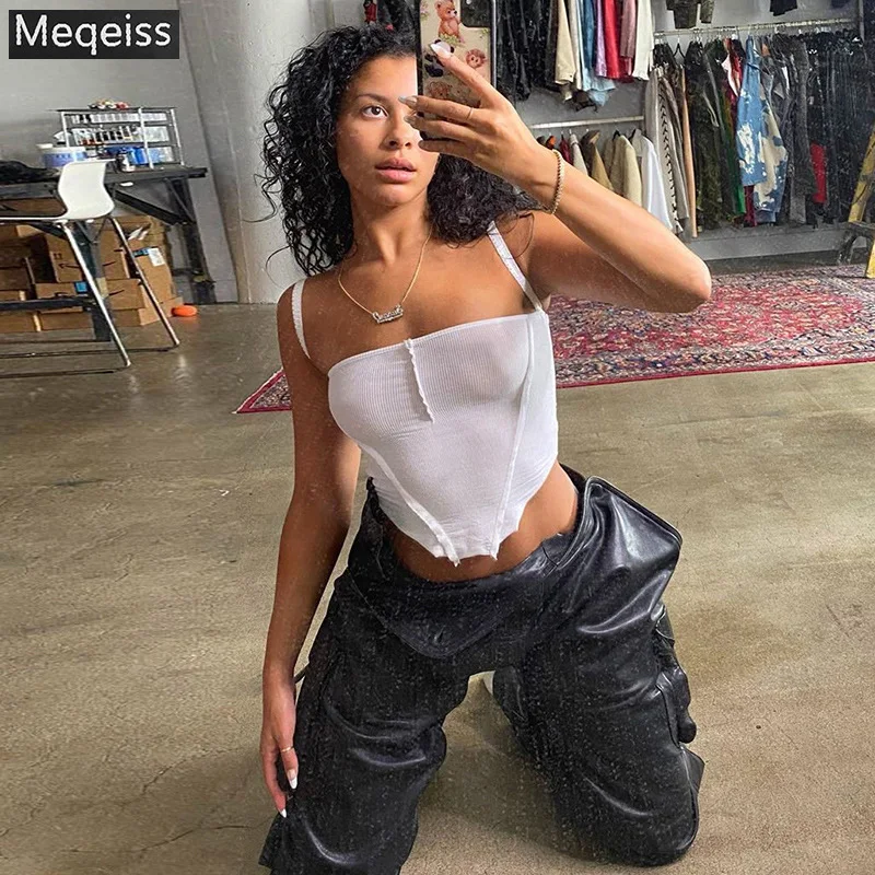 

Meqeiss Sexy Club Wear Cotton See through Crop Top For Womens Camisole Fashionable chic Rib Knit Basic Tank Top Home Wear Female