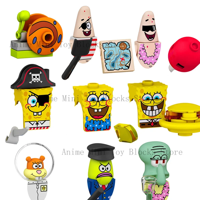 

FL1002 SpongeBob Building Blocks blocks Patrick Star Mini Action Toy Figures Anime Bricks Assemble Birthday Gifts for Kids