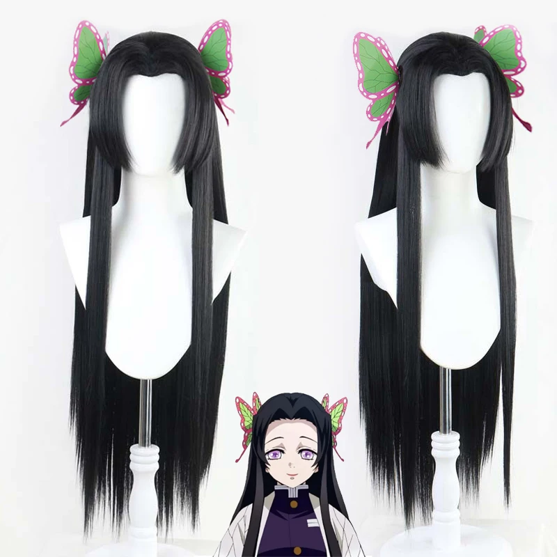 

Kochou Kanae Wig Anime Demon Slayer Cosplay Kimetsu no Yaiba Wig Black Long Hairs Butterfly Headwear Women Halloween Wigs Props