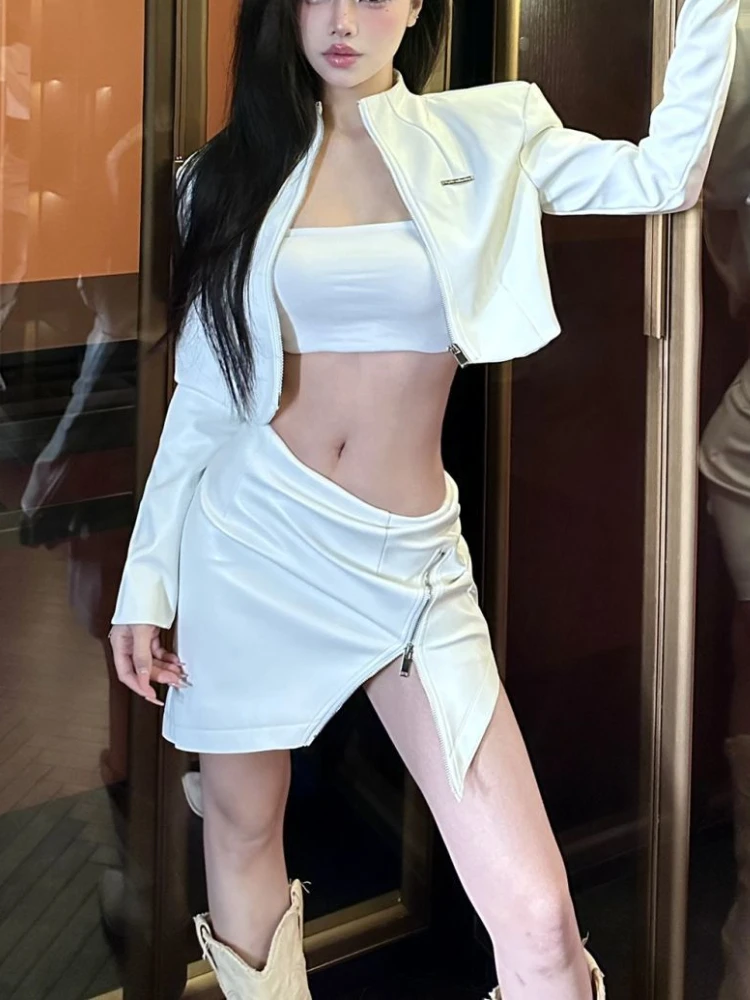 Эстетический элегантный кожаный комплект из 2 предметов 2000-х годов женская