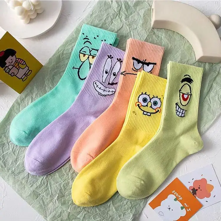 5 Pairs Cartoon Funny Summer Mid-calf Socks Cross-border Hot Selling Couple Sports and Leisure Colorful Spring/Autumn ins Trend