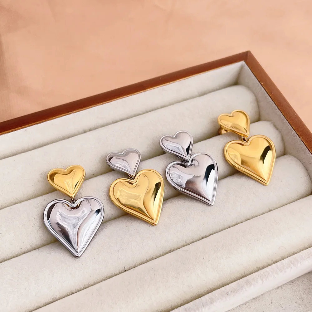 Серьги-подвески Doulbe в форме сердца для женщин серебряные золотые серьги из