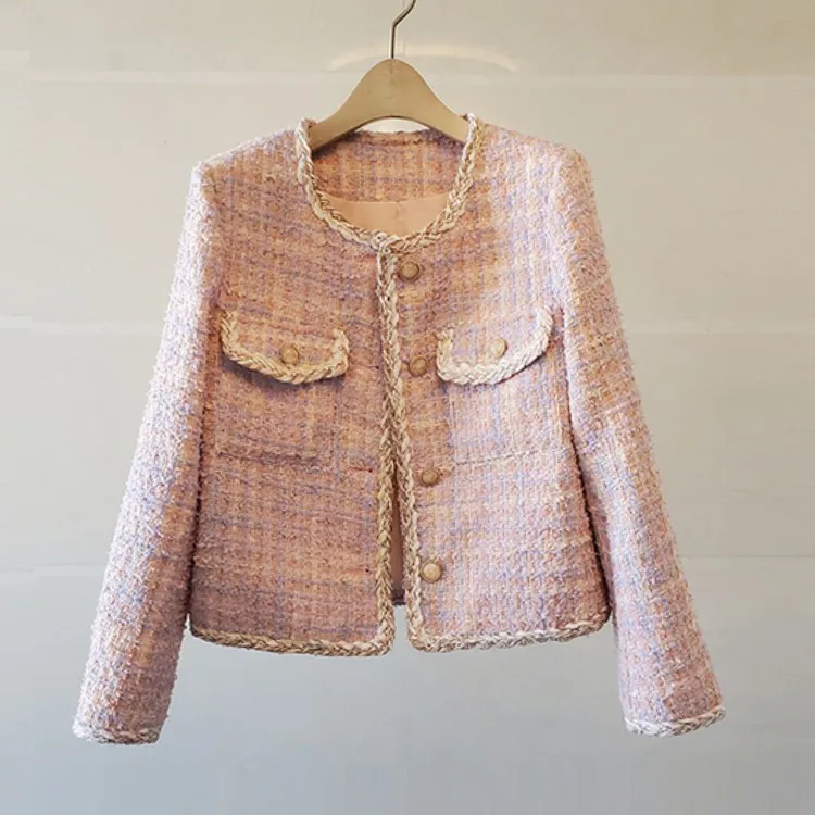 

Женская шерстяная куртка, маленькая парная модная твидовая однобортная верхняя одежда, повседневная шерстяная куртка с длинным рукавом, Ос...