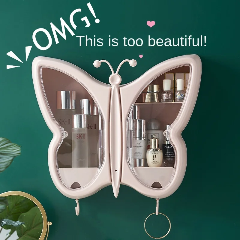 Led creative cosmetics storage box wall mounted non perforated dust-proof bathroom wall mounted shelf closet organizer  perfume