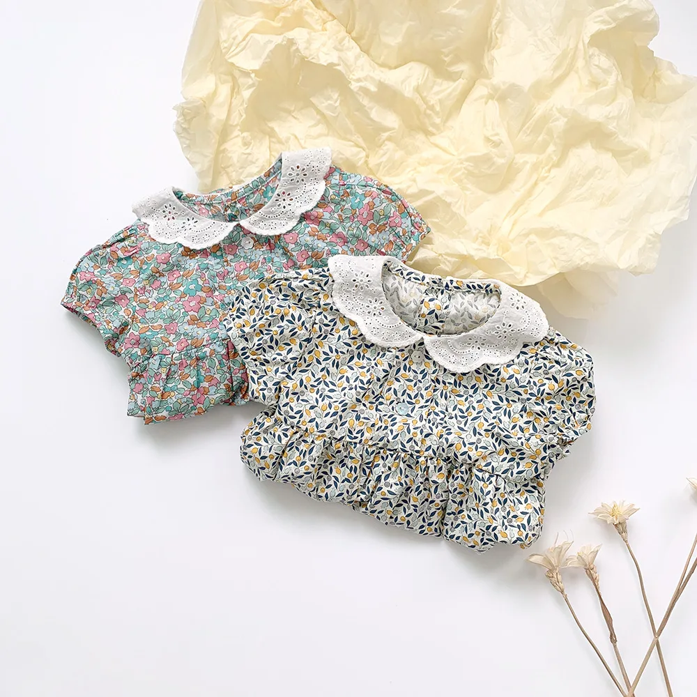 Freely Move Korean Infant Baby Girls Cotton Short Sleeve Flower Jumpsuit Toddler Baby Girl Rompers Summer Baby Girl Clothes