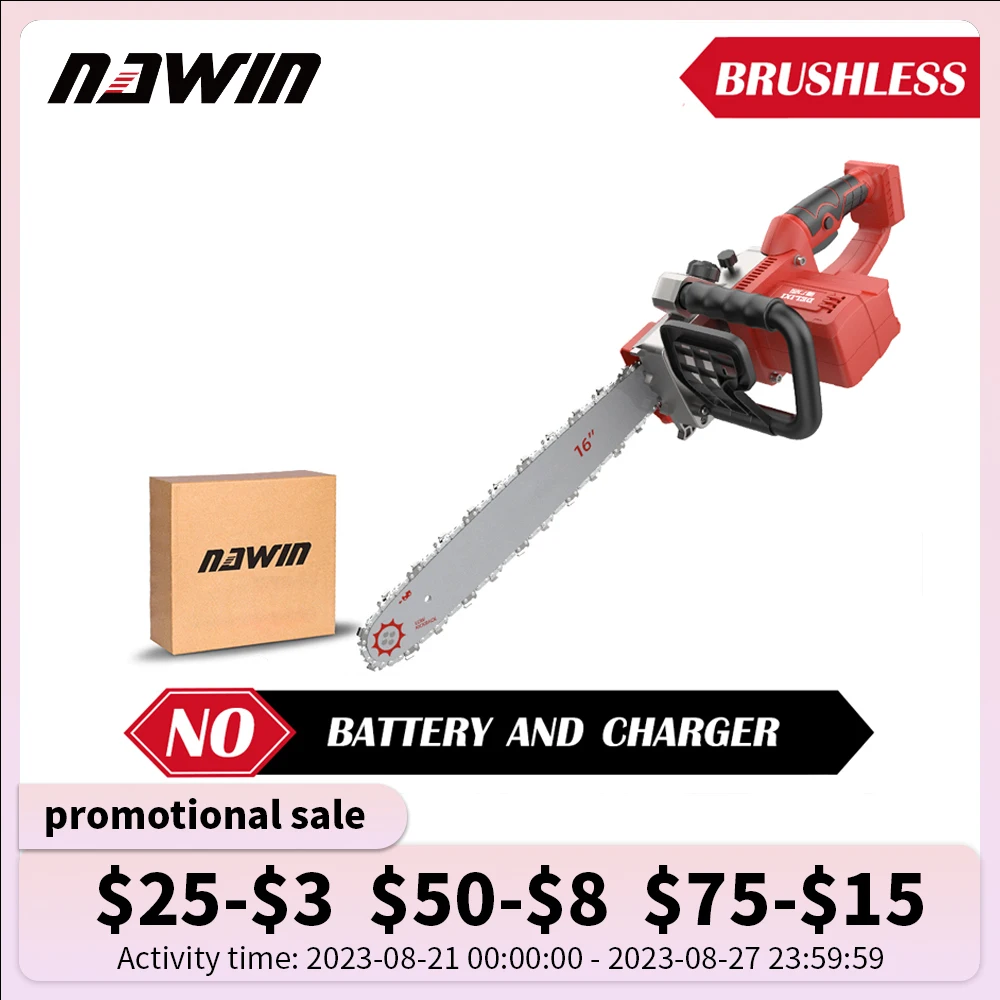 NAWIN Industrial Electric Chain Saw Hand Held Tool 12/16'' Powerful Motivation Outdoor logging Install Without Battery