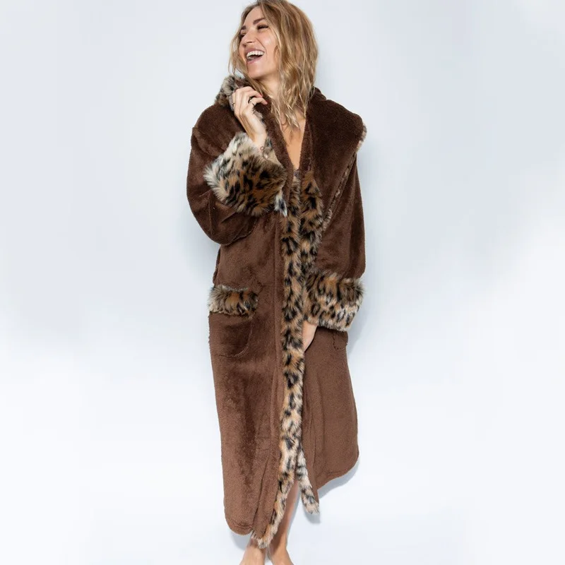 Warm Lamb Coat Leopard Coat Women's Hooded Coat Fur Coat