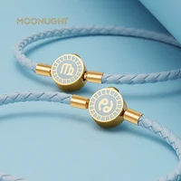 MOONLIGHT 12 Constellation Bracelets Charm Braided Leather Bracelet Leo Aries Gemini Taurus Men Women Birthday Jewelry Gifts