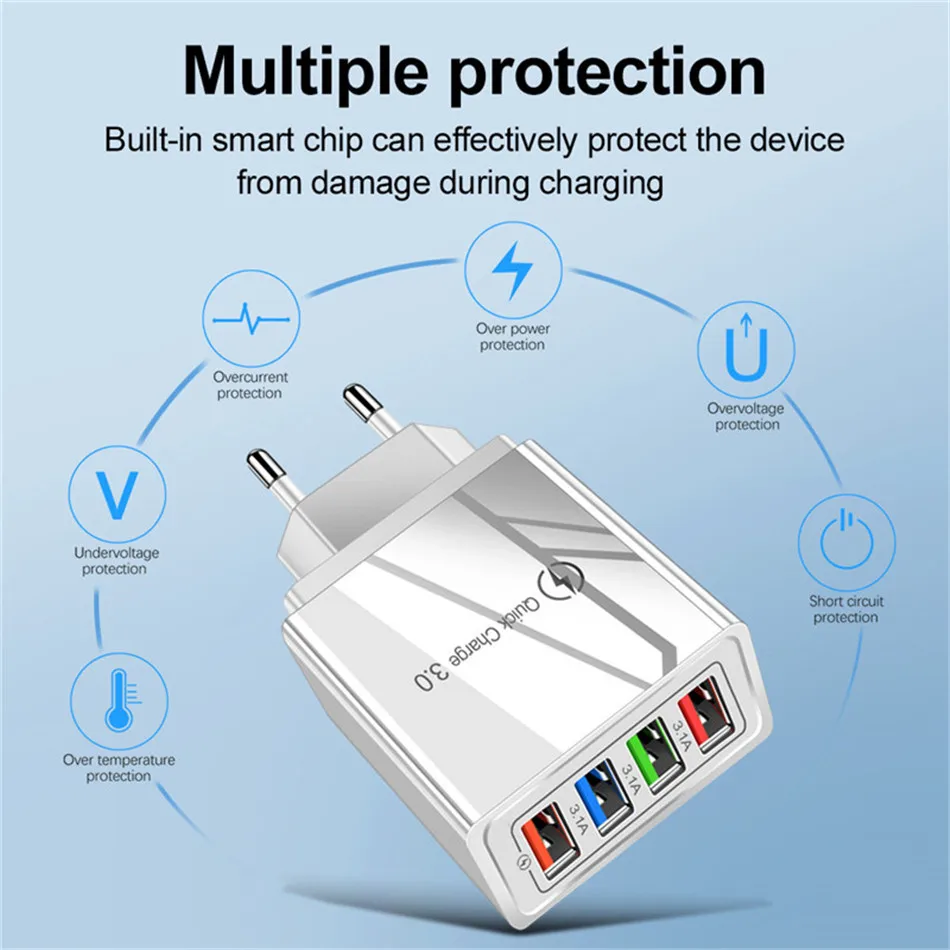 EU/US Plug USB Charger Quick Charge 3.0 For Phone Adapter for iPhone 12 Pro Max Tablet Portable Mobile Charger Fast Charging