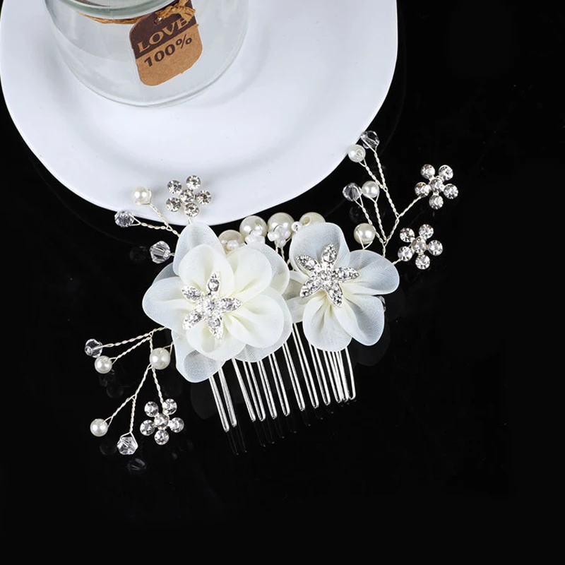 Western Wedding Fashion Headdress For Bride Handmade Wedding Crown Floral Pearl Hair Accessories Hairpin Ornaments
