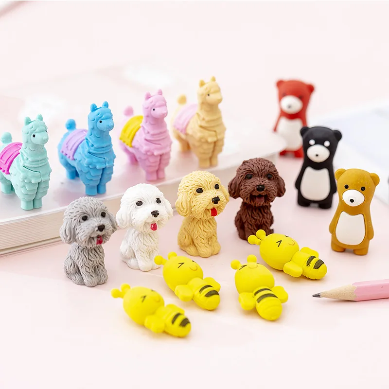

60 pcs/lot Kawaii Animal Pencil Eraser Cute Bear DogWriting Drawing Rubber Erasers Gifts Office School Supplies