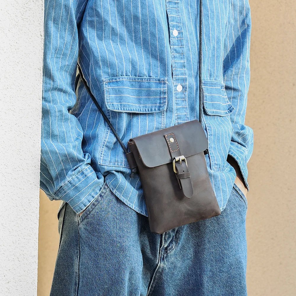 Men's Genuine Leather Shoulder Bag Man Messenger Bag for Phone Pouch Cigarette Case Leather Fashion Male Crossbody Bags Handbags