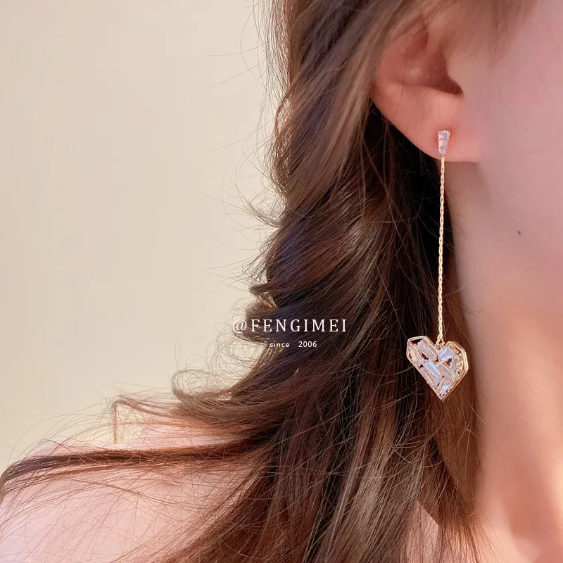 

925 Silver Needle Zircon Love Long Tassel Earrings Korean Ins Design Earrings Earrings Fashion Temperament Earrings Women