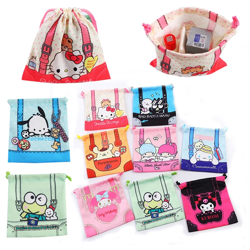

Sanrioed Bundle Pocket Drawstring Opbergtas Kuromi Kitty Melody Cinnamoroll Strap Series Make Up Accessories Tampon Storage Bag