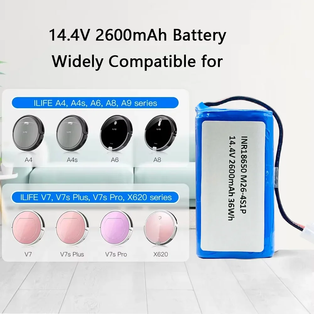 Фото ILife 2600 мАч Сменный аккумулятор для робота-пылесоса 14,4 В/14,8 В литиевый INR18650 M26 Совместим с A4 A4s V7 V7s plus №3