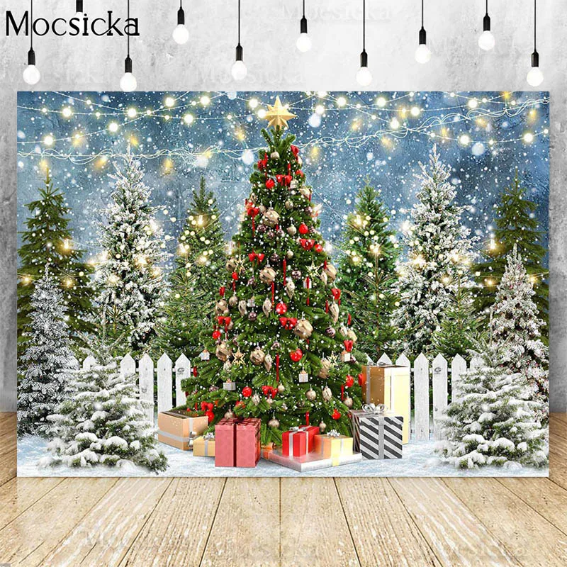 

Фотофон Зимний снег сосна лес свет подарок новорожденные дети семья портрет фото фон фотосессия