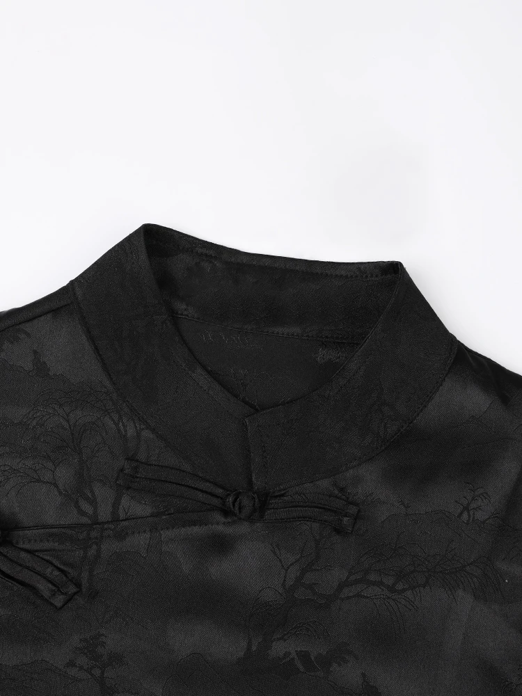 Женская винтажная жаккардовая блузка EAM черная рубашка большого размера с