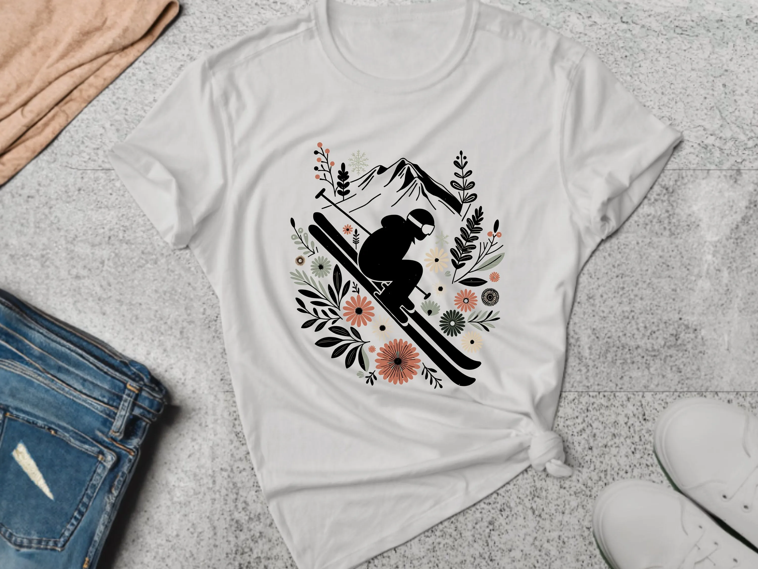 Лыжная футболка с цветочным принтом для катания на лыжах